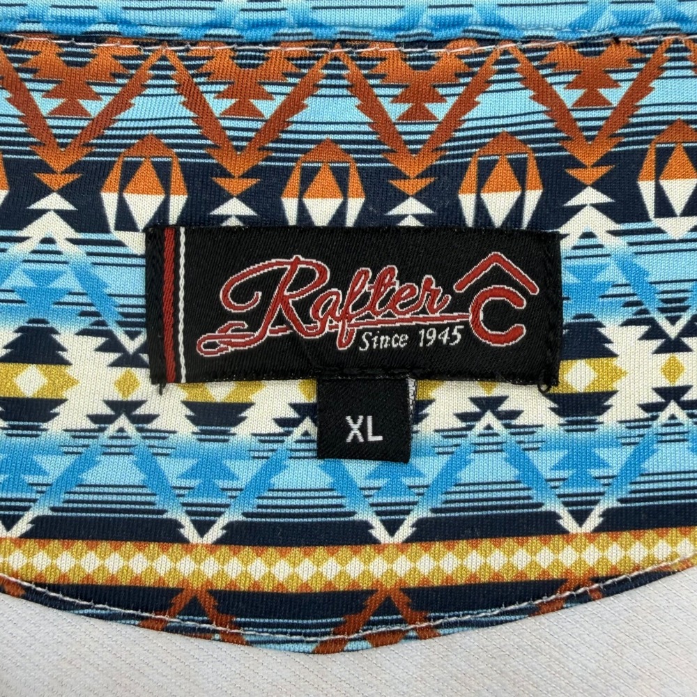 Rafter C Mens XL Southwestern Geometric Quarter Zip Pullover Blue Orange Tribal - Picture 6 of 11
